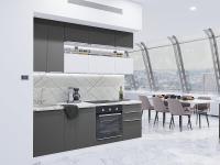 Кухонный гарнитур Фьюжн-01  230х60х234/Stormy Silk/Silky White