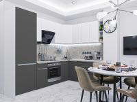 Кухонный гарнитур Фьюжн-04  250/180х60х214/Stormy Silk/Silky White