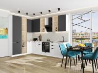 Кухонный гарнитур Евро Лайн-07  200/300х60х234/Антрацит/Белый