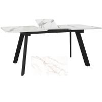 Стол обеденный Ларсен 138(178)х83х75/Металл Черный/ Стекло под мрамор