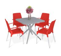 Обеденная группа 83х83х75 Серый/Красный/Хром Лак