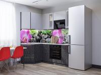 Кухонный гарнитур Валерия-М-04  130/200х60х214/Серый металлик дождь светлый/Черный металлик дождь