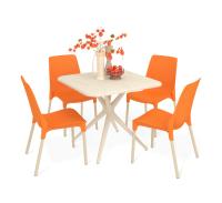 Обеденная группа 83х83х75/Бежевый/Оранжевый/Ваниль