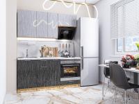 Кухонный гарнитур Валерия-М-06  170х60х214/Серый металлик дождь светлый/Черный металлик дождь