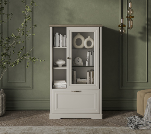 Шкаф с витриной 1V1D3N 81,6х39,3х145,4 Персидский жемчуг/Каньон фото в интернет-магазине BestWood