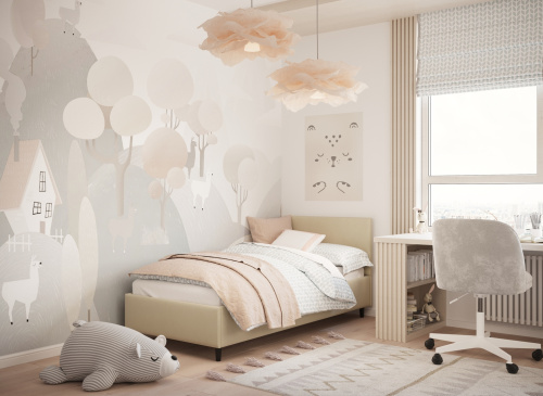 Кровать с ПМ 99х210х91/Кремовый фото в интернет-магазине BestWood