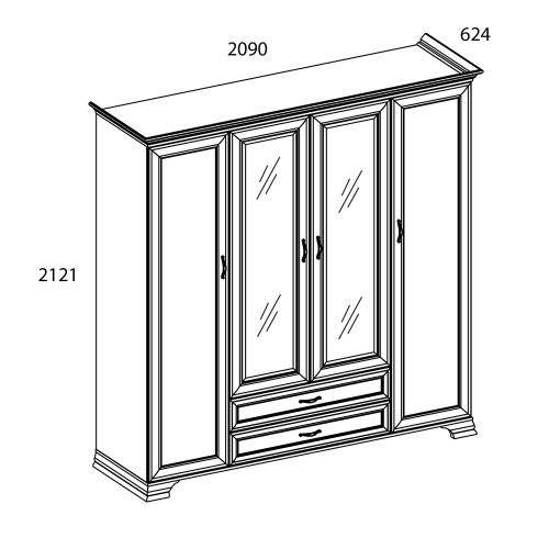 Шкаф 4D2S Z 209х62,1х212,1/Вудлайн кремовый фото в интернет-магазине BestWood