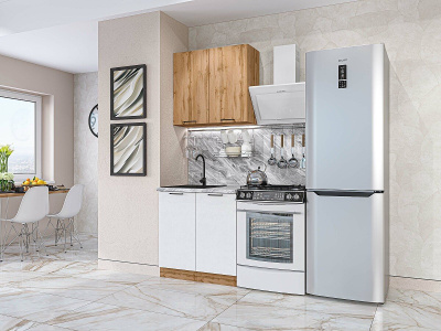 Кухонный гарнитур Флэт-03  80х60х214/Wotan Oak 2S/White In 2S фото в интернет-магазине BestWood