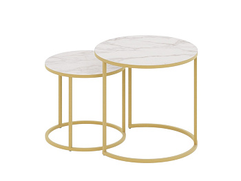 Стол журнальный Белый мрамор,золото,50х50х46,5см.