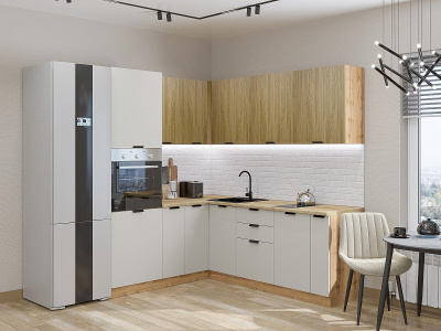 Кухонный гарнитур Евро Лайн-04  180/215х60х214/Дуб песочный/Агат фото в интернет-магазине BestWood