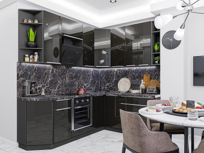 Кухонный гарнитур Фьюжн-04  220/180х60х234/Anthracite фото в интернет-магазине BestWood