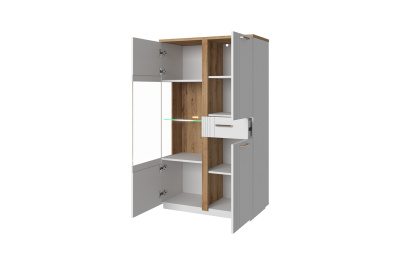 Шкаф с витриной 1V2D1S P 86,2х40,2х147 Белый/Дуб Наварра фото в интернет-магазине BestWood