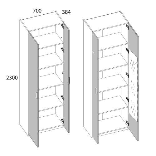 Шкаф 2D 70х38,4х230/Персидский жемчуг фото в интернет-магазине BestWood