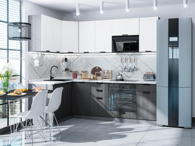 Кухонный гарнитур Евро Лайн-05  140/240х60х214/Белый/Антрацит фото в интернет-магазине BestWood