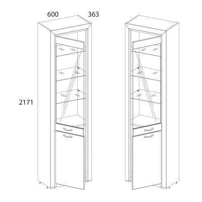 Шкаф-витрина 1V1D 60х36х217,1 Вудлайн кремовый/Дуб анкора фото в интернет-магазине BestWood