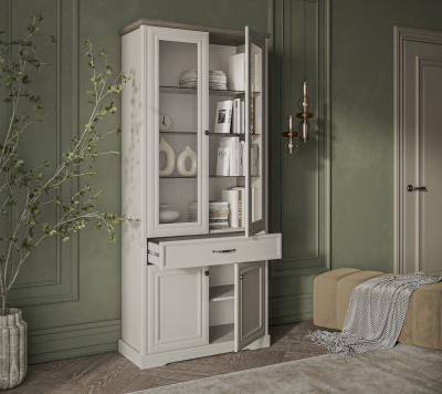 Шкаф с витриной 2V2D1S 93,8х39,3х210,9 Персидский жемчуг/Каньон фото в интернет-магазине BestWood