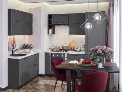 Кухонный гарнитур Глетчер-03  120/200х60х214/Маренго Силк фото в интернет-магазине BestWood