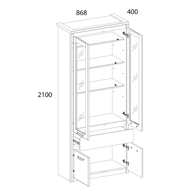 Шкаф с витриной 2V2D1S 86,8х40х210 /Каштан найроби/Оникс фото в интернет-магазине BestWood