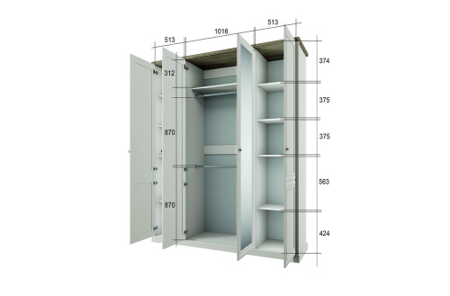 Шкаф 4DG Z 215,4х60,9х230,5 Персидский жемчуг/Каньон фото в интернет-магазине BestWood