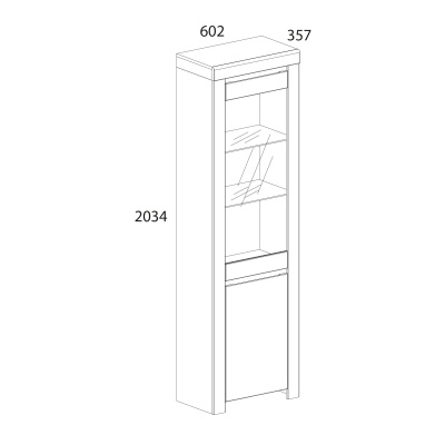 Шкаф с витриной  1V1D  60,2х35,7х203,4 Белый/Дуб вотан фото в интернет-магазине BestWood