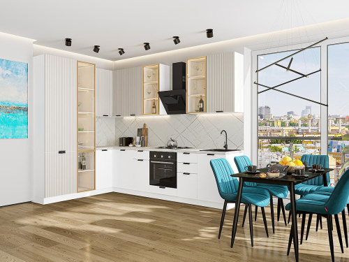 Кухонный гарнитур Евро Лайн-07  200/300х60х234/Агат/Белый фото в интернет-магазине BestWood