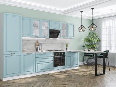 Кухонный гарнитур Ницца-02  330х60х214/Голубой фото в интернет-магазине BestWood