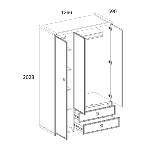 Шкаф 3DG2S 126,6х59х202,8/Сосна винтаж фото в интернет-магазине BestWood