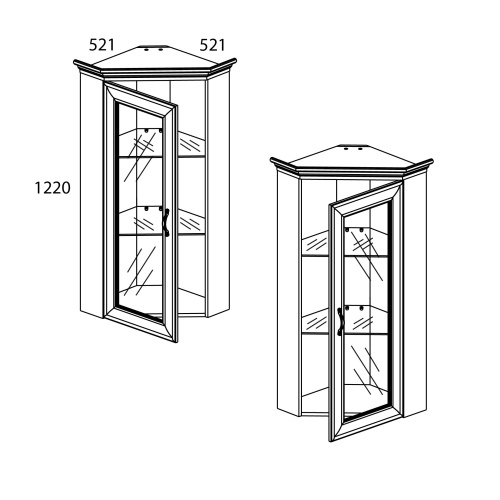 Шкаф с витриной 1VU 52,1х52,1х122/Вудлайн кремовый фото в интернет-магазине BestWood