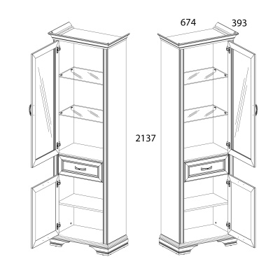 Шкаф с витриной 1V1D1S 67,4х39х213,7 Сосна винтаж/Дуб анкора фото в интернет-магазине BestWood