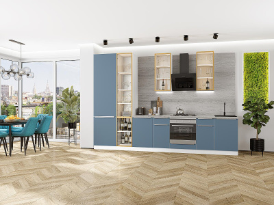 Кухонный гарнитур Фьюжн-08  340х60х234/Silky Blue фото в интернет-магазине BestWood