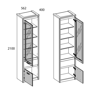 Шкаф с витриной 1V1D1S 56,2х40х210 /Каштан найроби/Оникс фото в интернет-магазине BestWood