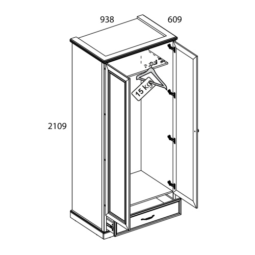 Шкаф 2DG1S 93,8х60,9х210,9 Персидский жемчуг/Каньон фото в интернет-магазине BestWood