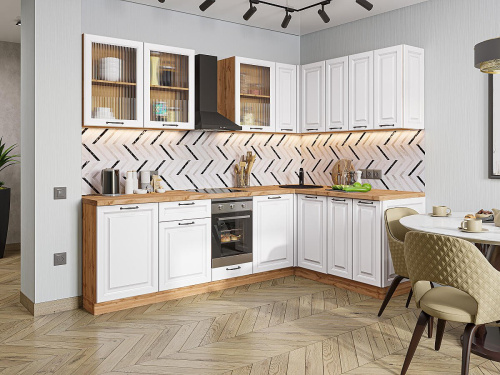 Кухонный гарнитур Ницца Royal-02  255/160х60х214/Blanco фото в интернет-магазине BestWood