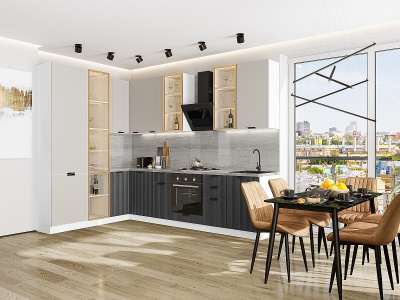 Кухонный гарнитур Евро Лайн-07  200/300х60х234/Агат/Антрацит фото в интернет-магазине BestWood