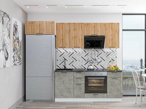 Кухонный гарнитур Флэт-01  260х60х214/Wotan Oak 2S/Temple Stone 2S фото в интернет-магазине BestWood