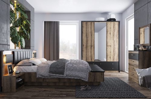 Шкаф 3DG2S Z 160,4х60х213,4 Дуб монастырский/Черный фото в интернет-магазине BestWood