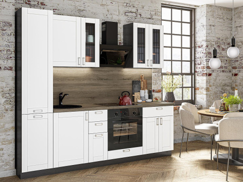 Кухонный гарнтитур Лофт-02  240х60х214/White Silk фото в интернет-магазине BestWood