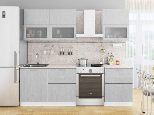 Кухонный гарнитур Валерия-М-01  180х60х214/Серый металлик дождь светлый фото в интернет-магазине BestWood