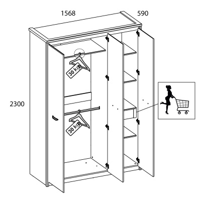Шкаф 3DG 156,8х59х230/Каштан найроби фото в интернет-магазине BestWood