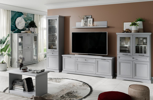 Шкаф с витриной 2V2D1S 96,6х40,3х156,4/Серый фото в интернет-магазине BestWood