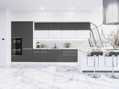 Кухонный гарнитур Фьюжн-02  440х60х214/Stormy Silk/Silky White фото в интернет-магазине BestWood