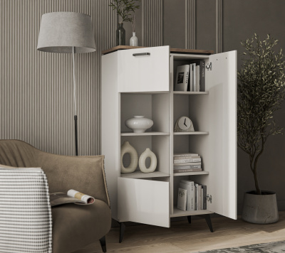 Шкаф с витриной 1V1DP 81,4х39,4х146,2 Персидский жемчуг/Амарок фото в интернет-магазине BestWood