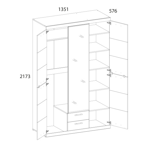 Шкаф 3D2S Z 135,1х57,6х217,3/Дуб Санремо фото в интернет-магазине BestWood