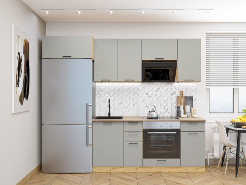 Кухонный гарнитур Флэт-01  260х60х214/Light Grey In 2S фото в интернет-магазине BestWood