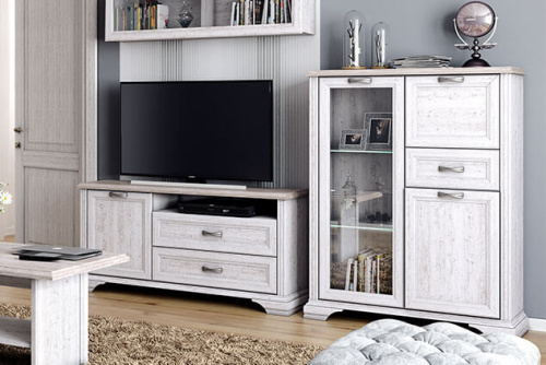 Тумба TV 1D2SN 136,8х37,6х65,8 Сосна винтаж/Дуб анкора фото в интернет-магазине BestWood