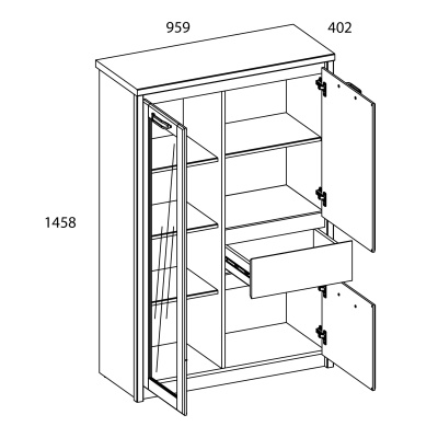 Шкаф с витриной 1V2D1S-1 95,9х40,2х145,8 /Каштан найроби/Оникс фото в интернет-магазине BestWood