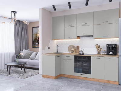 Кухонный гарнитур Флэт-04  100/250х60х234/Light Grey In 2S фото в интернет-магазине BestWood