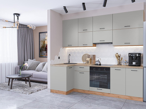 Кухонный гарнитур Флэт-04  100/250х60х234/Light Grey In 2S фото в интернет-магазине BestWood
