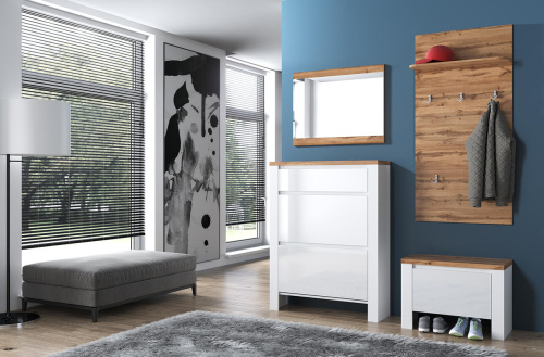 Тумба для обуви 2D1S 92,8х28,2х121,3 Белый/Дуб вотан фото в интернет-магазине BestWood