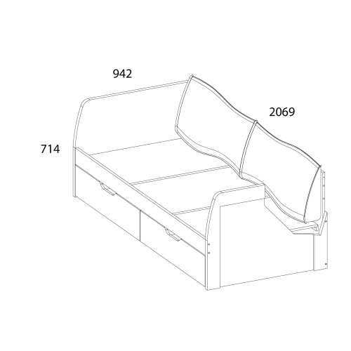 Кровать 2Я90 с 2-мя подушками  206,9х94,2х71,4 Белый/Дуб вотан фото в интернет-магазине BestWood